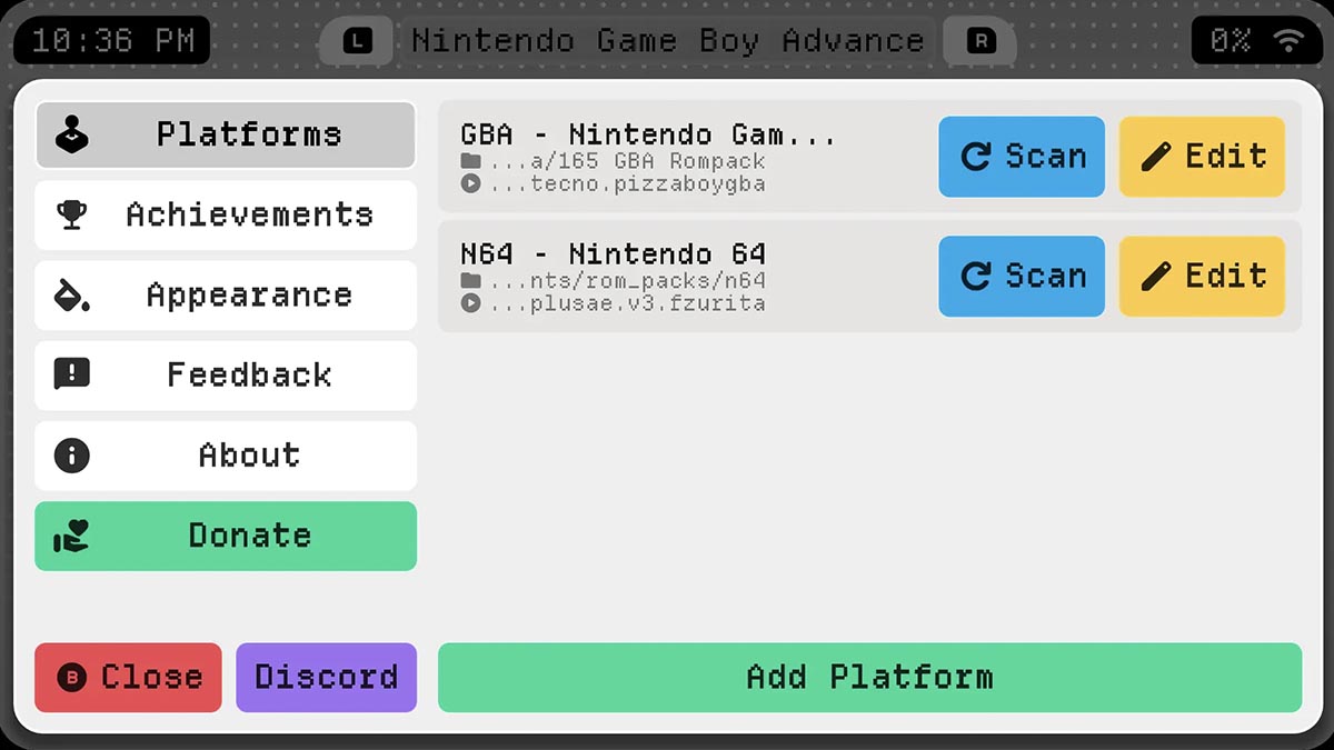 sockets settings screen image
