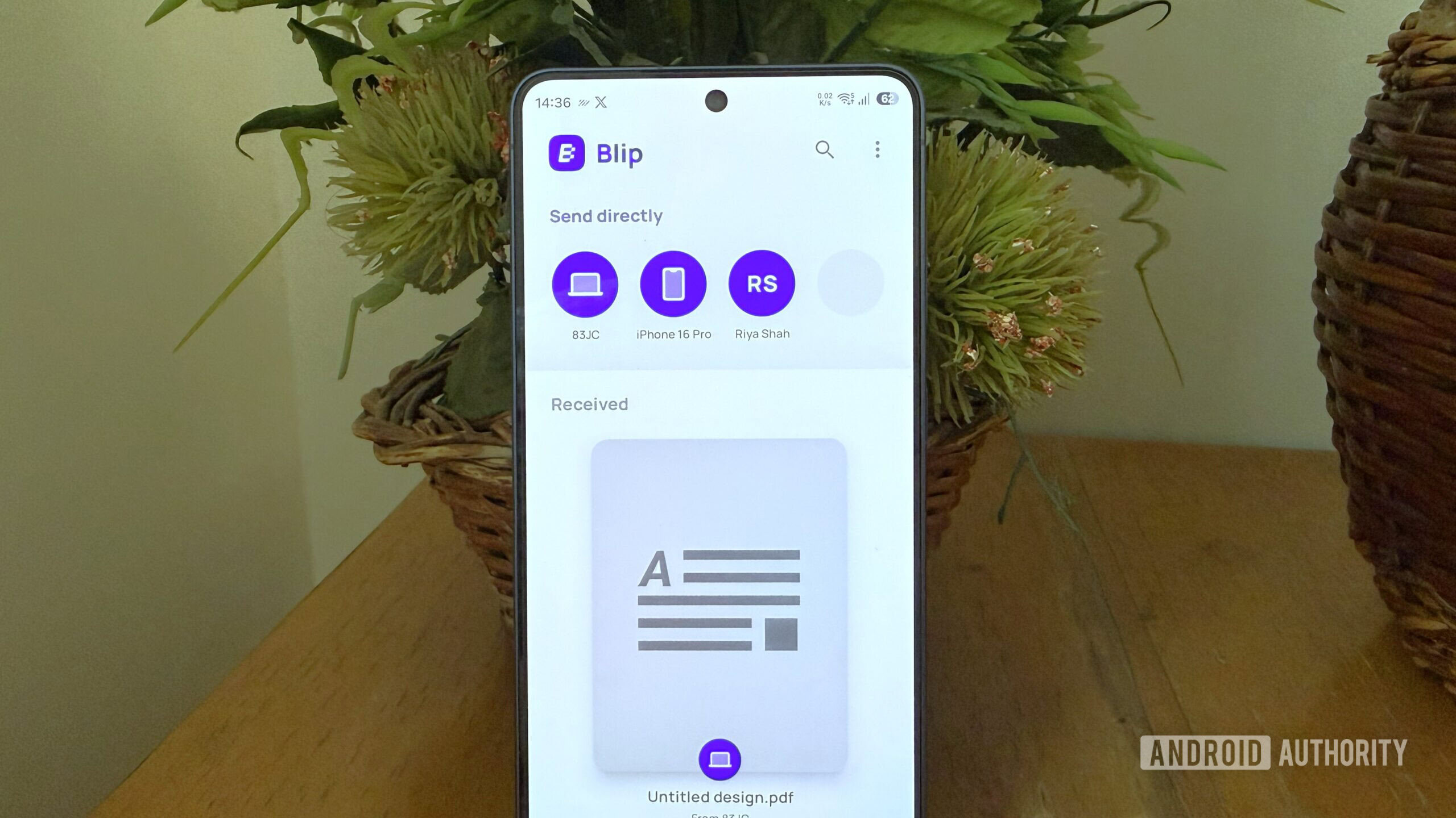 Android phone on showing Blip file transfer app Android phone on showing Blip file transfer app