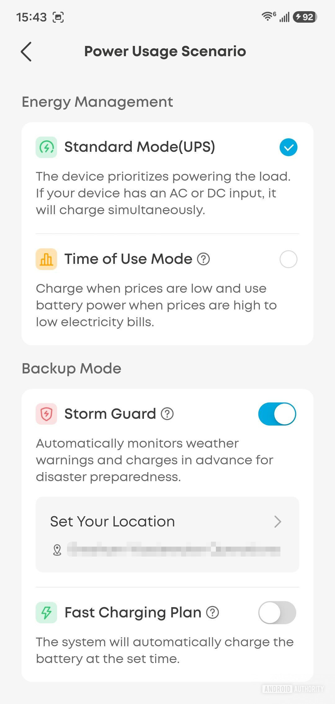Anker SOLIX C2000 Gen 2 app power usage options
