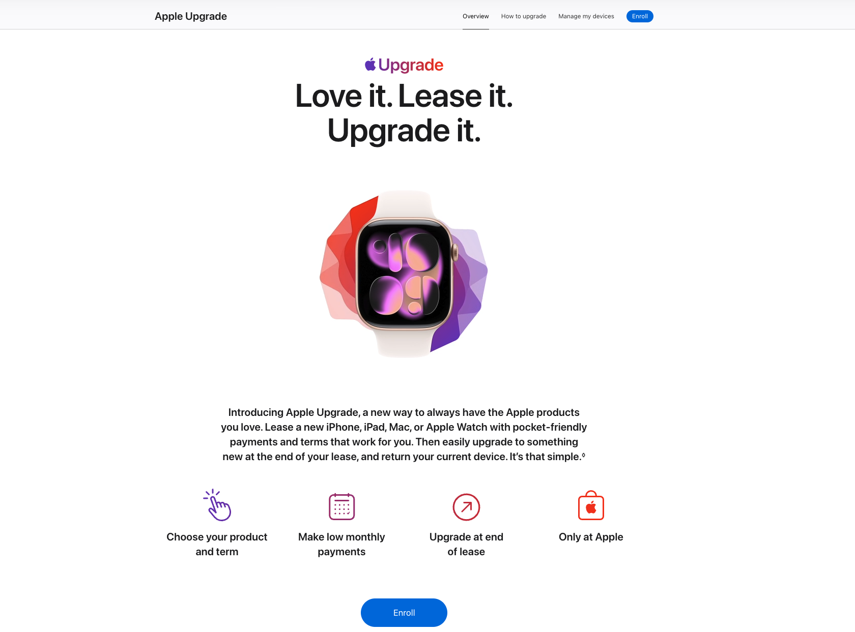 A screenshot of the Apple Upgrade program home page