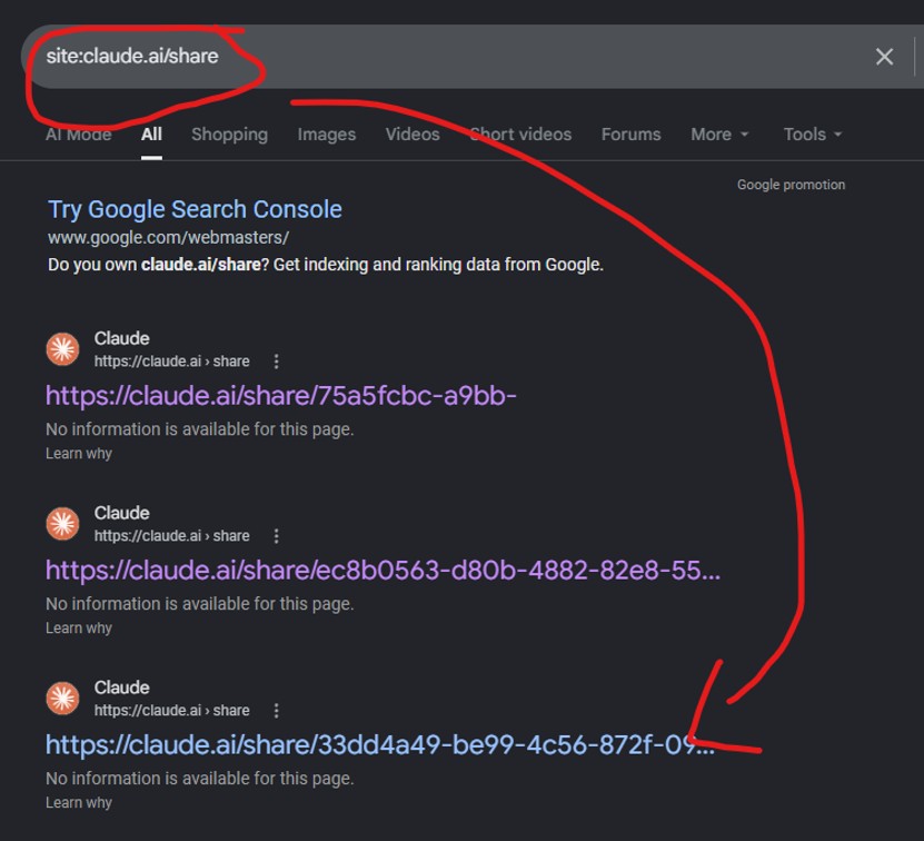 Claud Shared Chats in Google Search Reddit