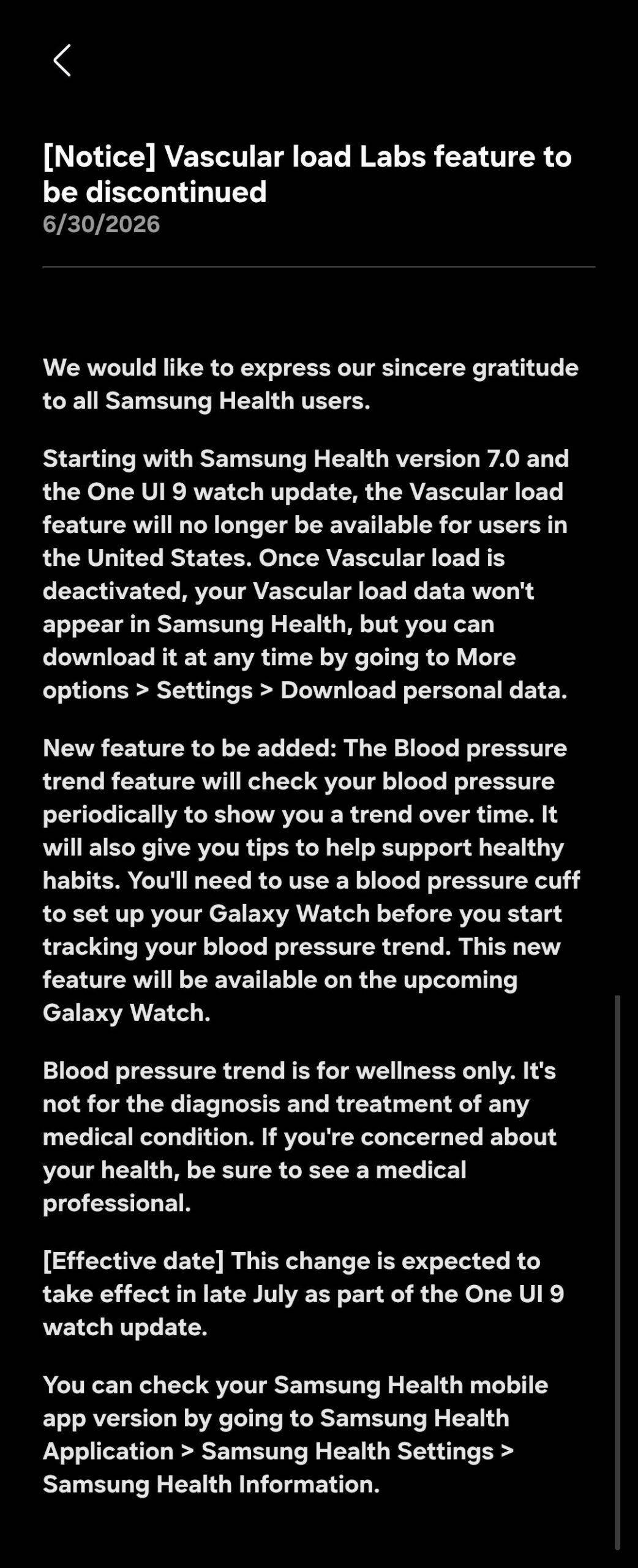 Galaxy Watch vascular load discontinued Enjinr