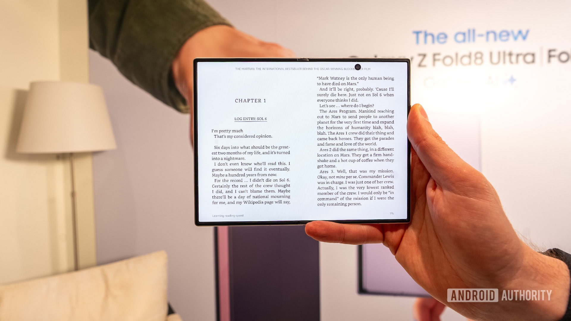 Galaxy Z Fold 8 reading Kindle landscape censored Galaxy Z Fold 8 reading Kindle landscape censored