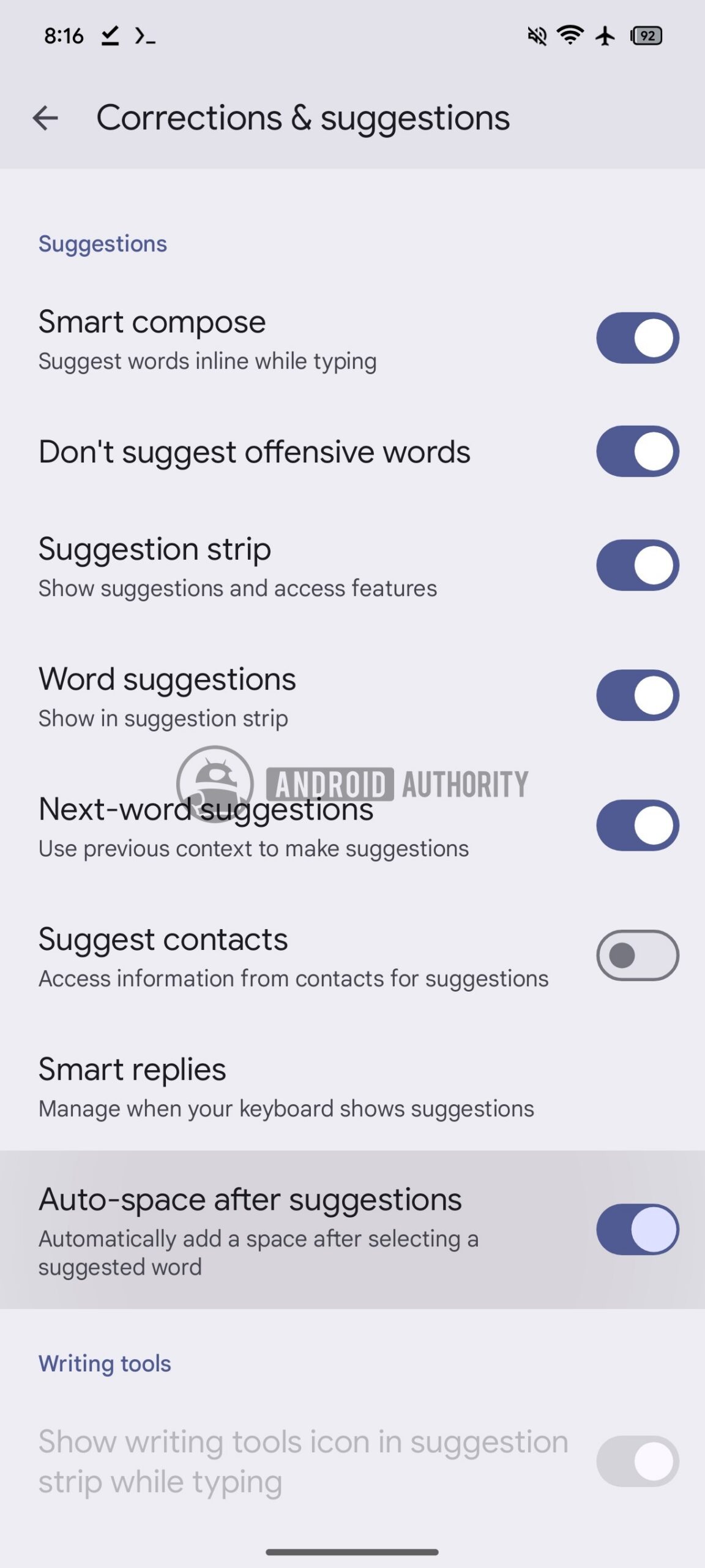 Gboard Auto Space After Suggestions Toggle