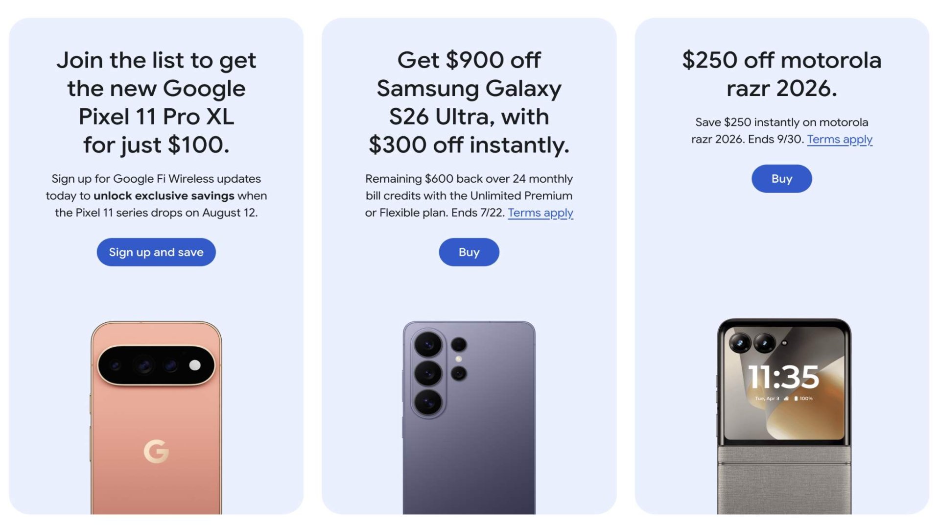 Google Fi Pixel 11 Pro Promo DL A screenshot of the Google Fi page showing a Pixel 11 Pro XL promotion.