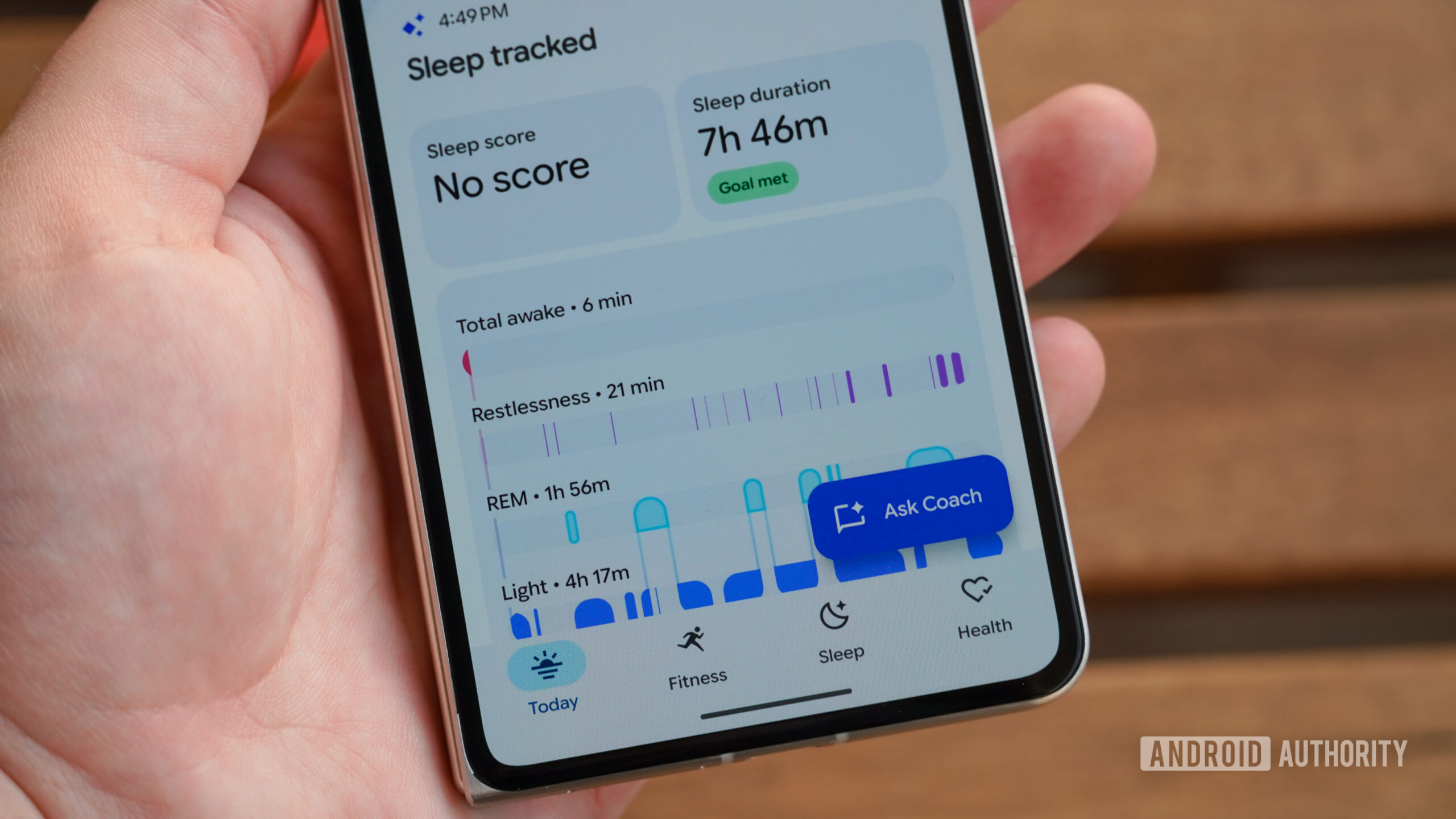 Google Health Premium Coach 3 The Ask Coach button and page navigation in the Google Health app.