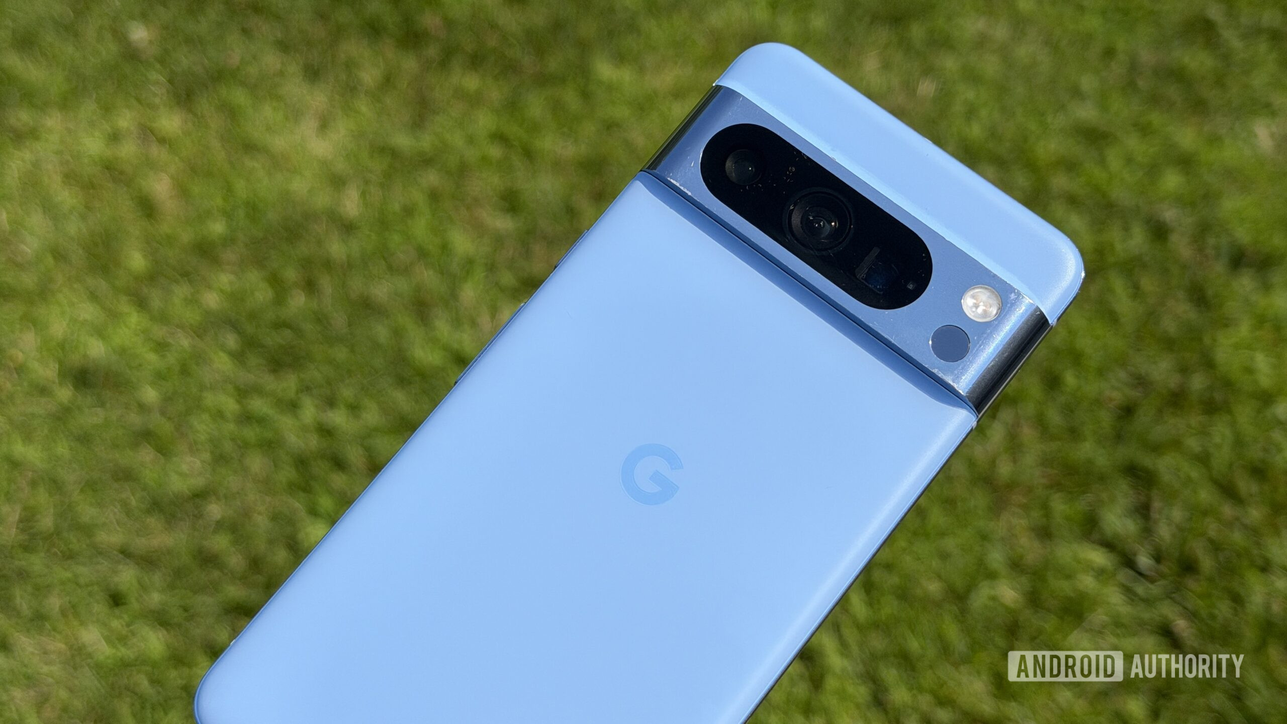 Google Pixel 8 Pro Bay Blue in grass Google Pixel 8 Pro Bay Blue in grass