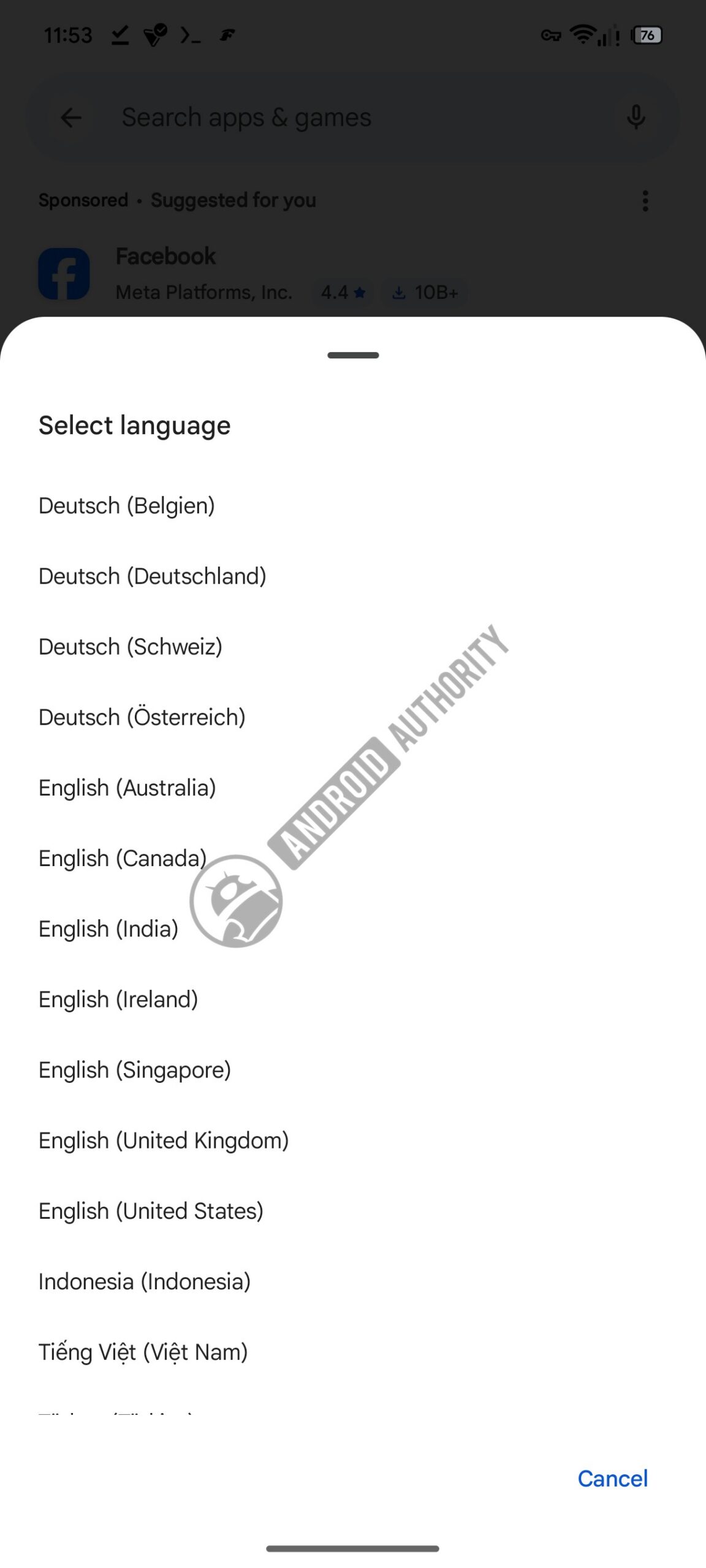 Google Play Store Voice search Upcoming language selector 3