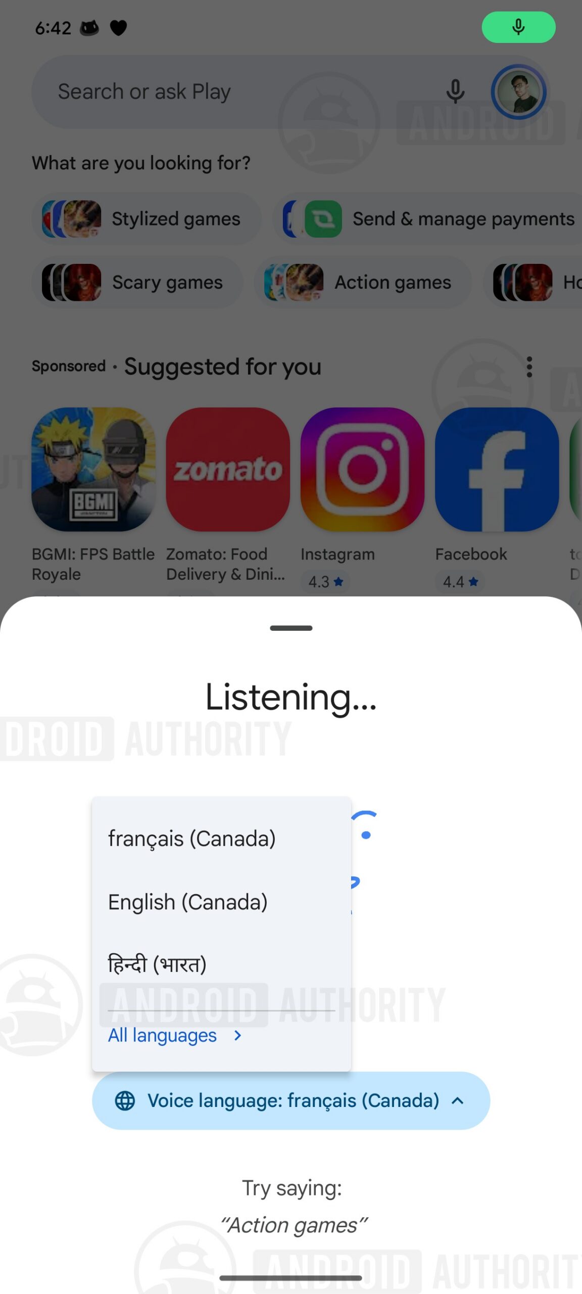 Google Play Store Voice search Upcoming language selector 5