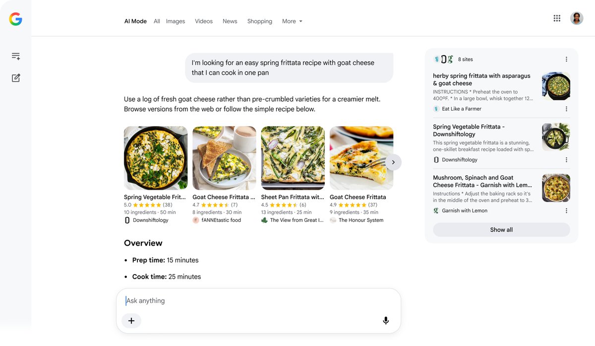 Google Search AI Mode recipe update