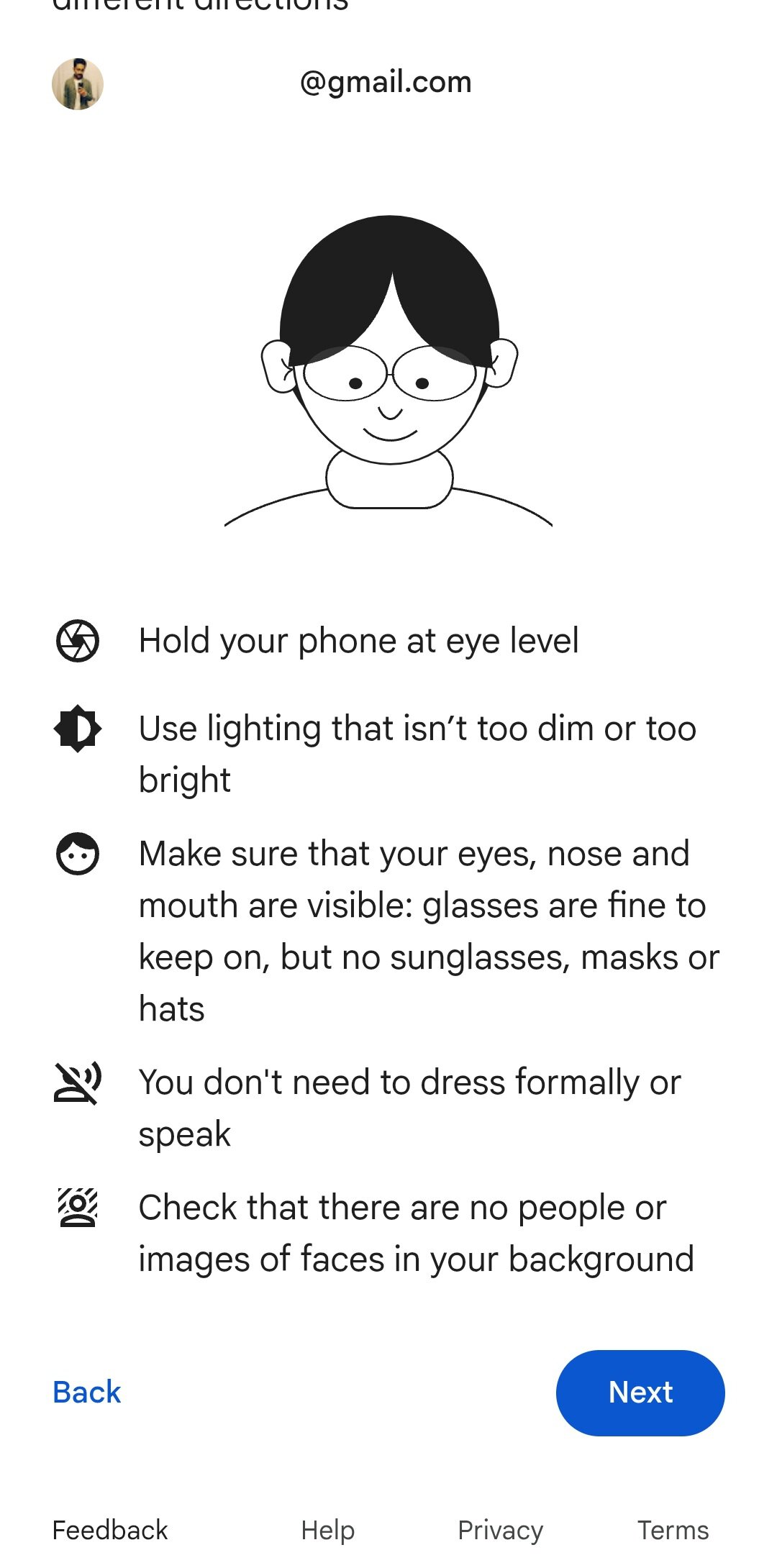 Google selfie video setup instructions on an Android phone