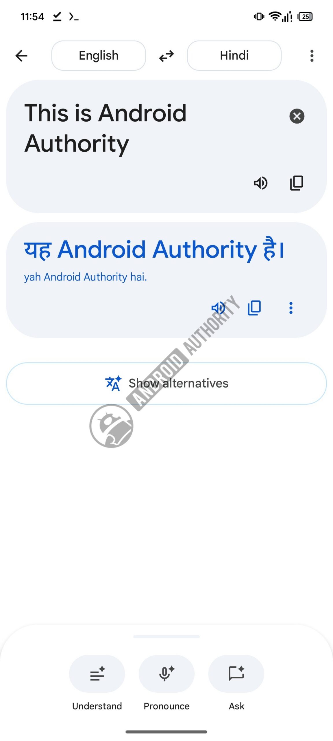 Google translate translation result screen watermarked