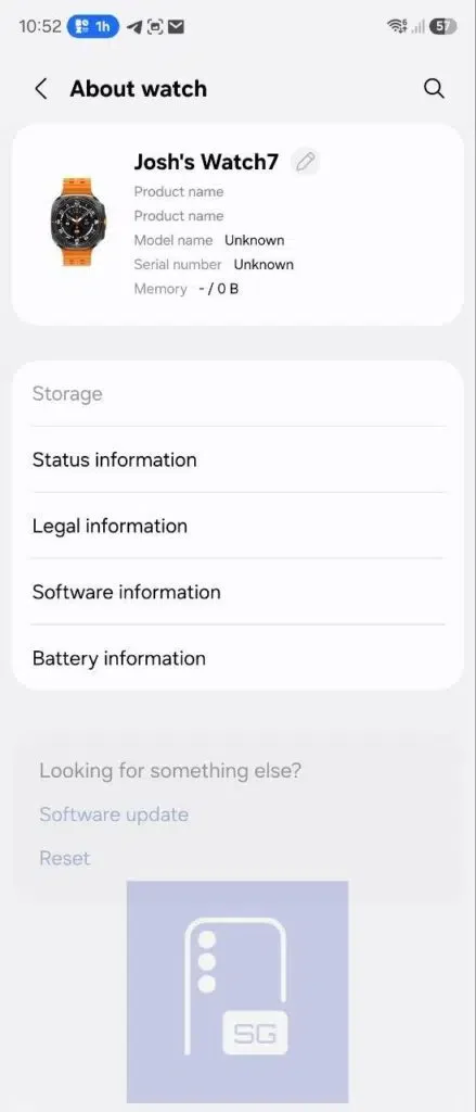 Galaxy wearable app about page
