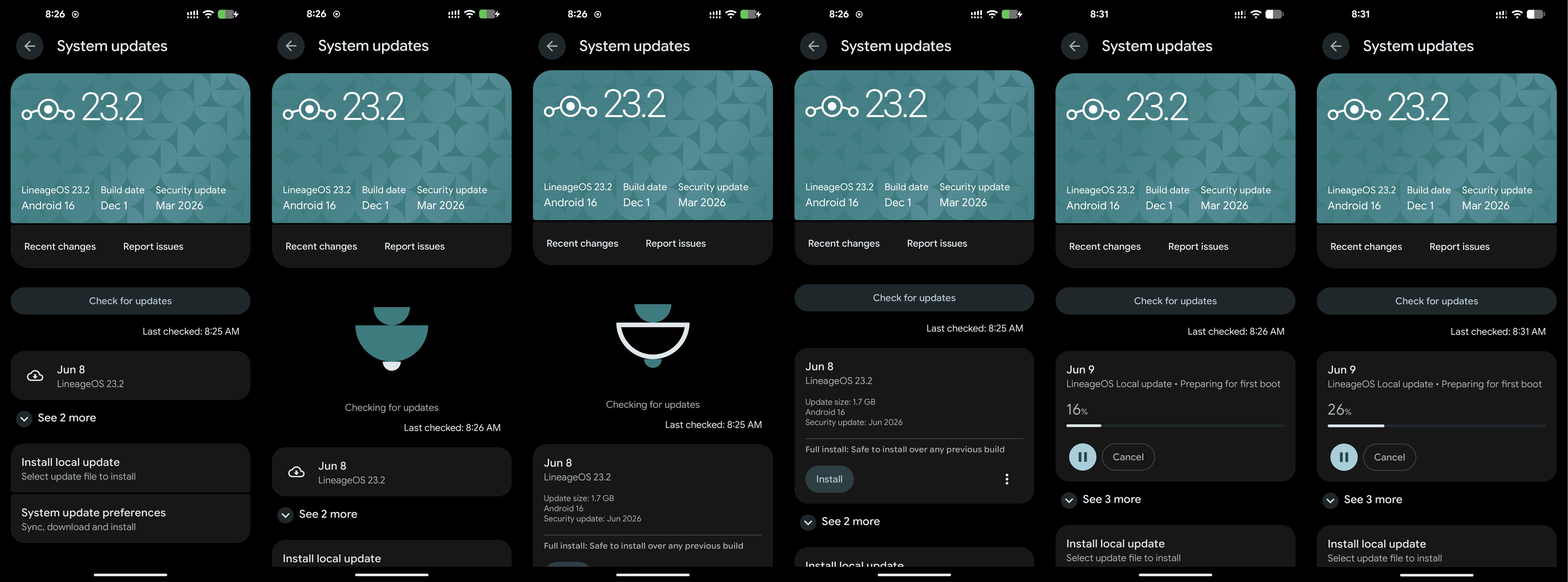 LineageOS updater screenshots