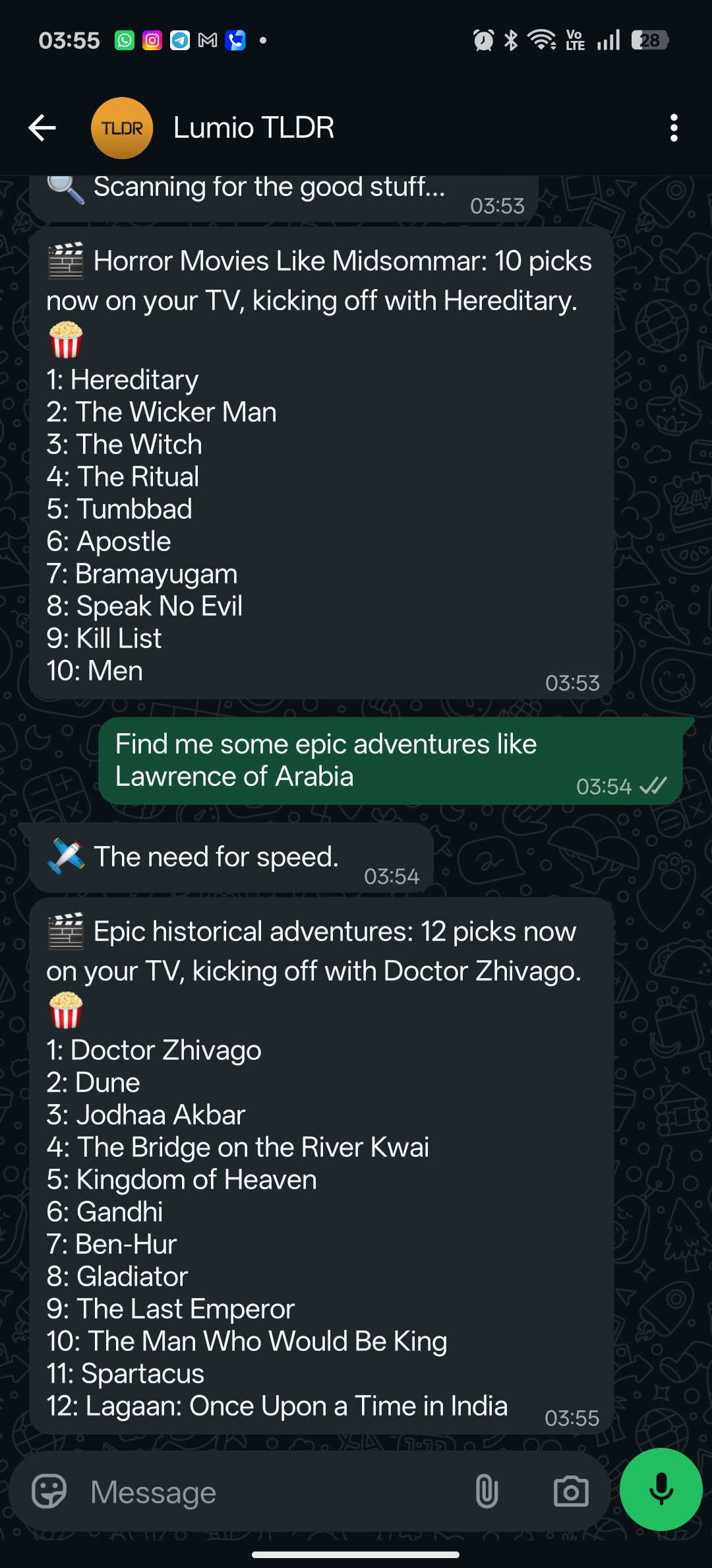 Lumio whatsapp bot