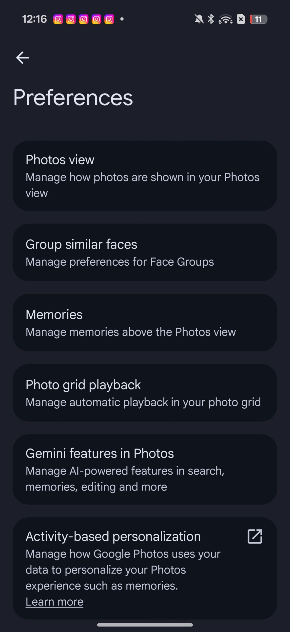 Photos view on Google Photos app