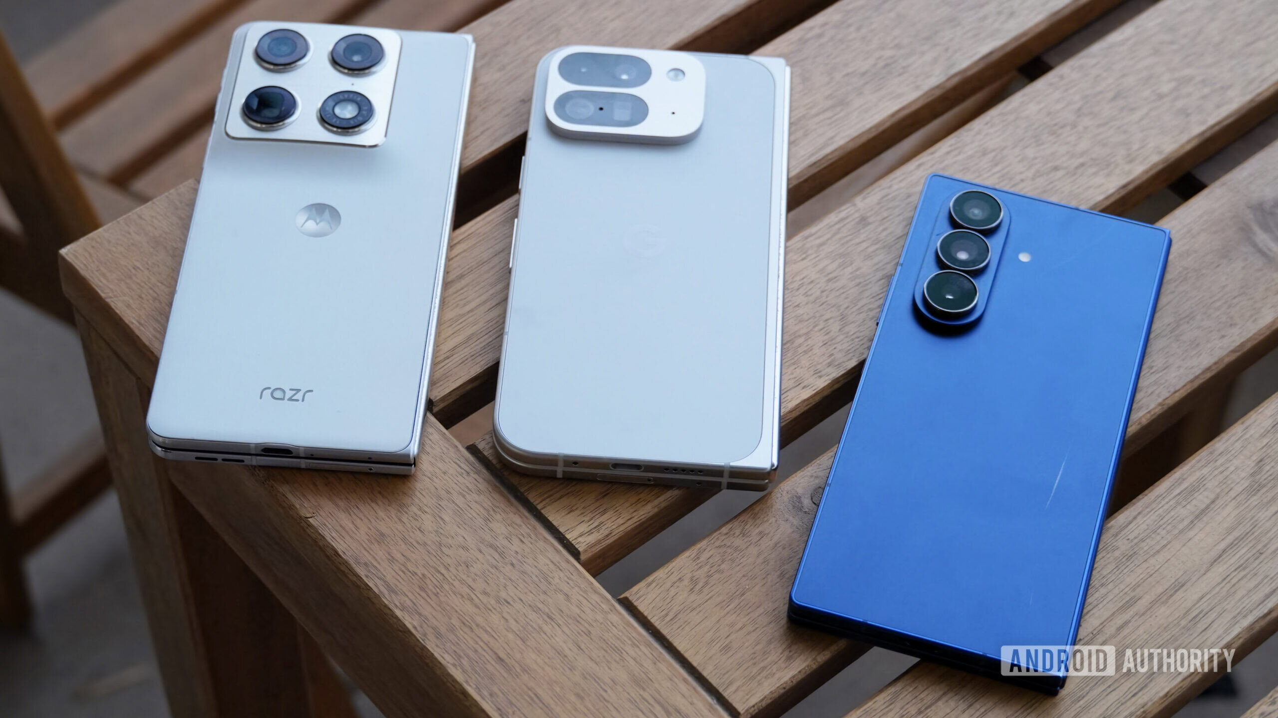 A Pixel 9 Pro Fold in between a Razr Fold and Galaxy Z Fold 7.