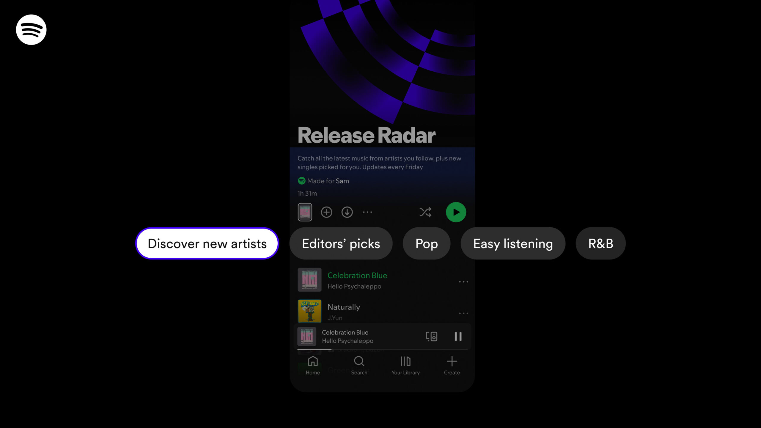 An image showing the newly released controls for Spotify’s Release Radar playlist.