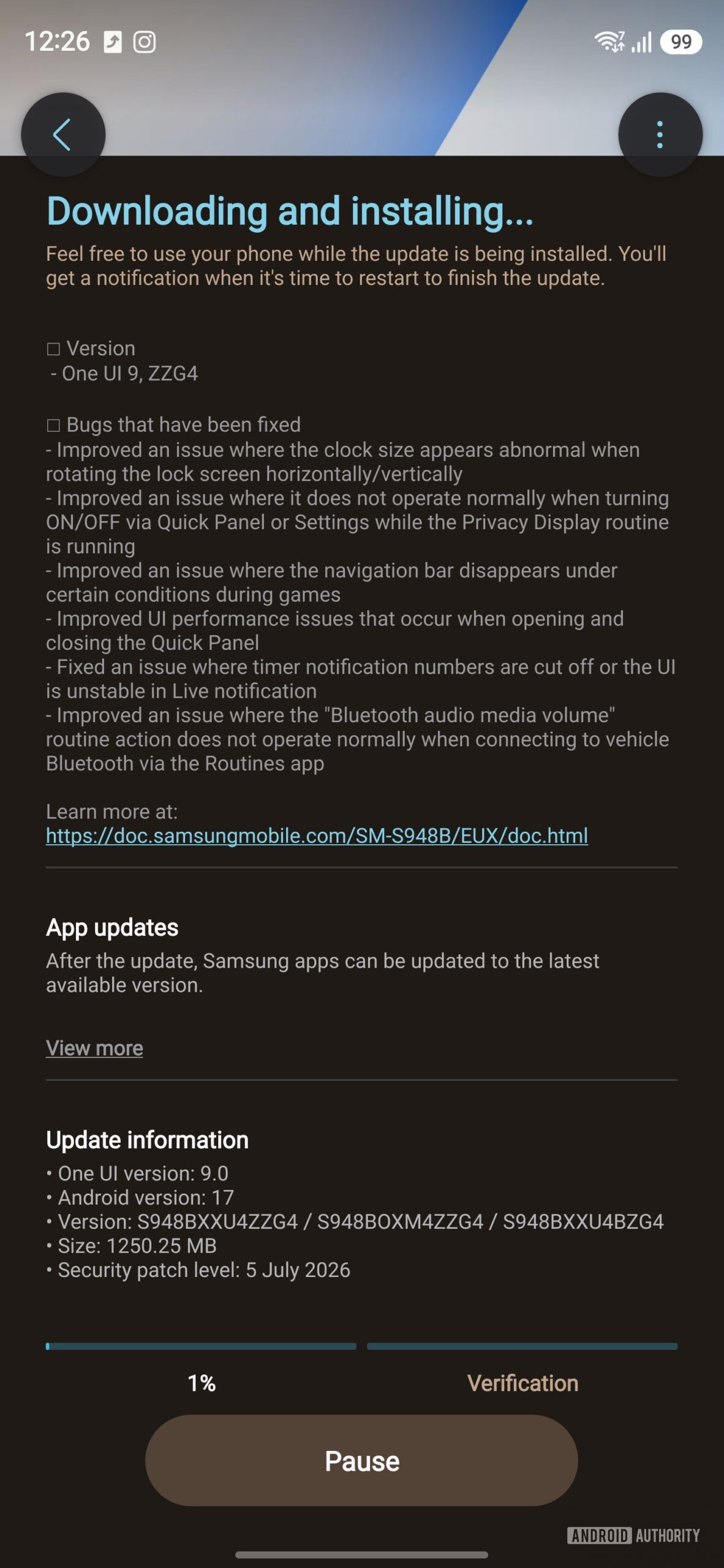 Samsung Galaxy S26 Ultra running One UI 9 beta 4 Samsung Galaxy S26 Ultra running One UI 9 beta 4