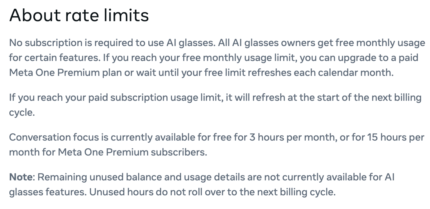 Meta rate limits for smart glasses Meta rate limits for smart glasses