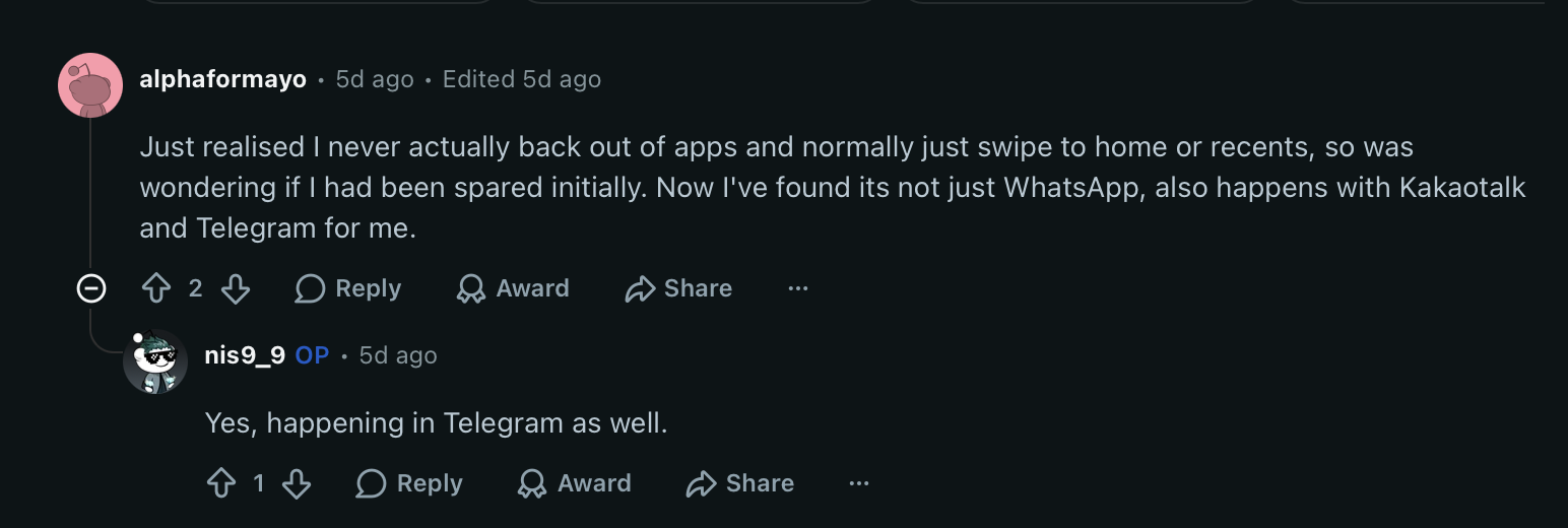 Pixel Circle to Search bug on WhatsApp and Telegram