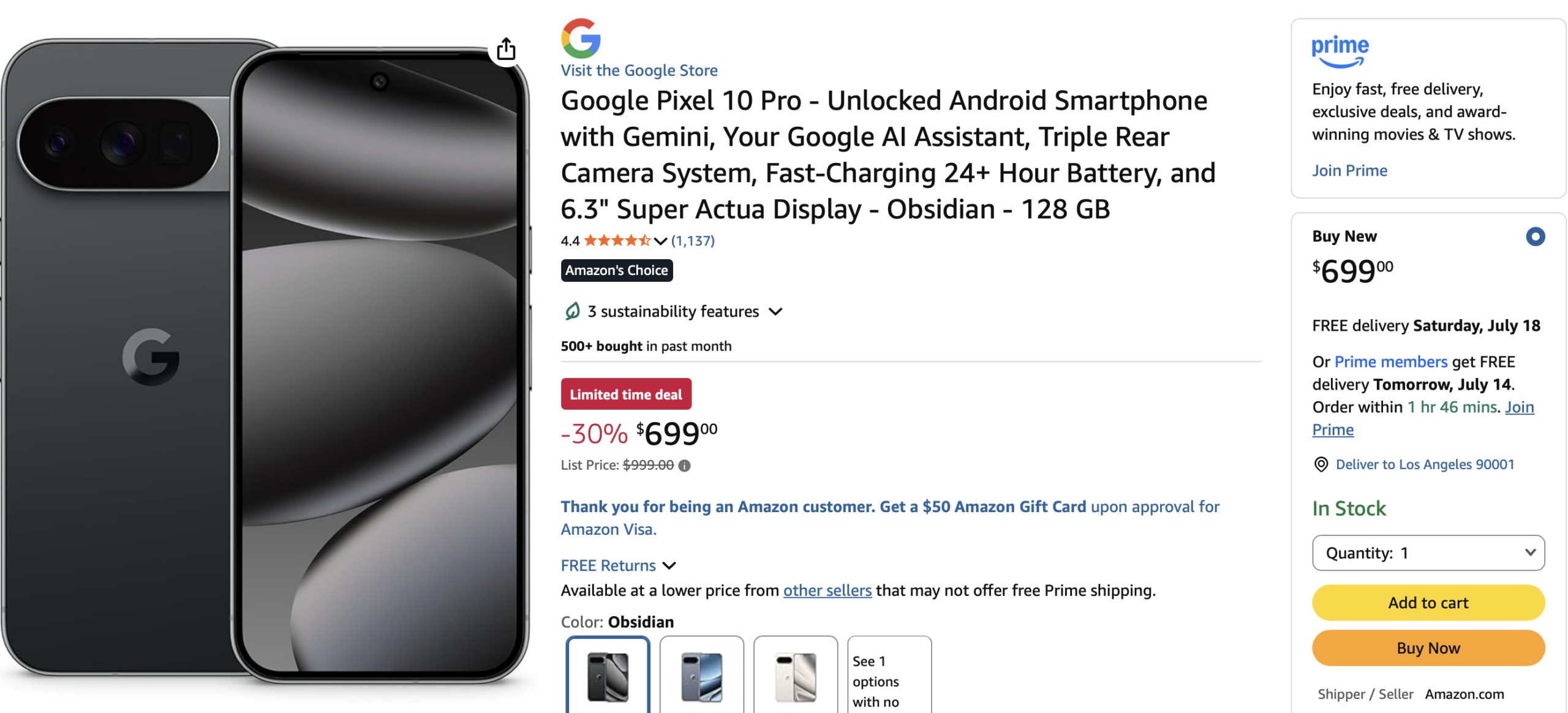 Google Pixel 10 Pro discount on Amazon Google Pixel 10 Pro discount on Amazon