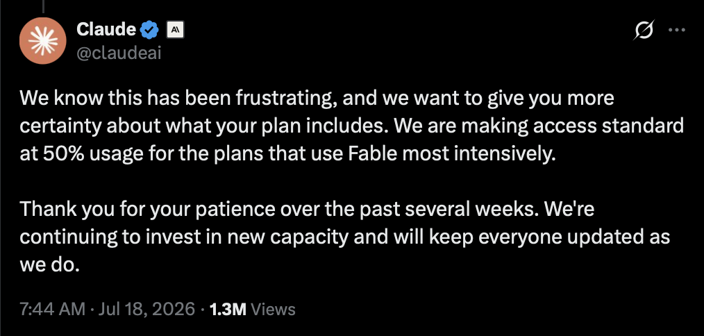 Claude's takeaway on Fable 5 rollout Claude's takeaway on Fable 5 rollout