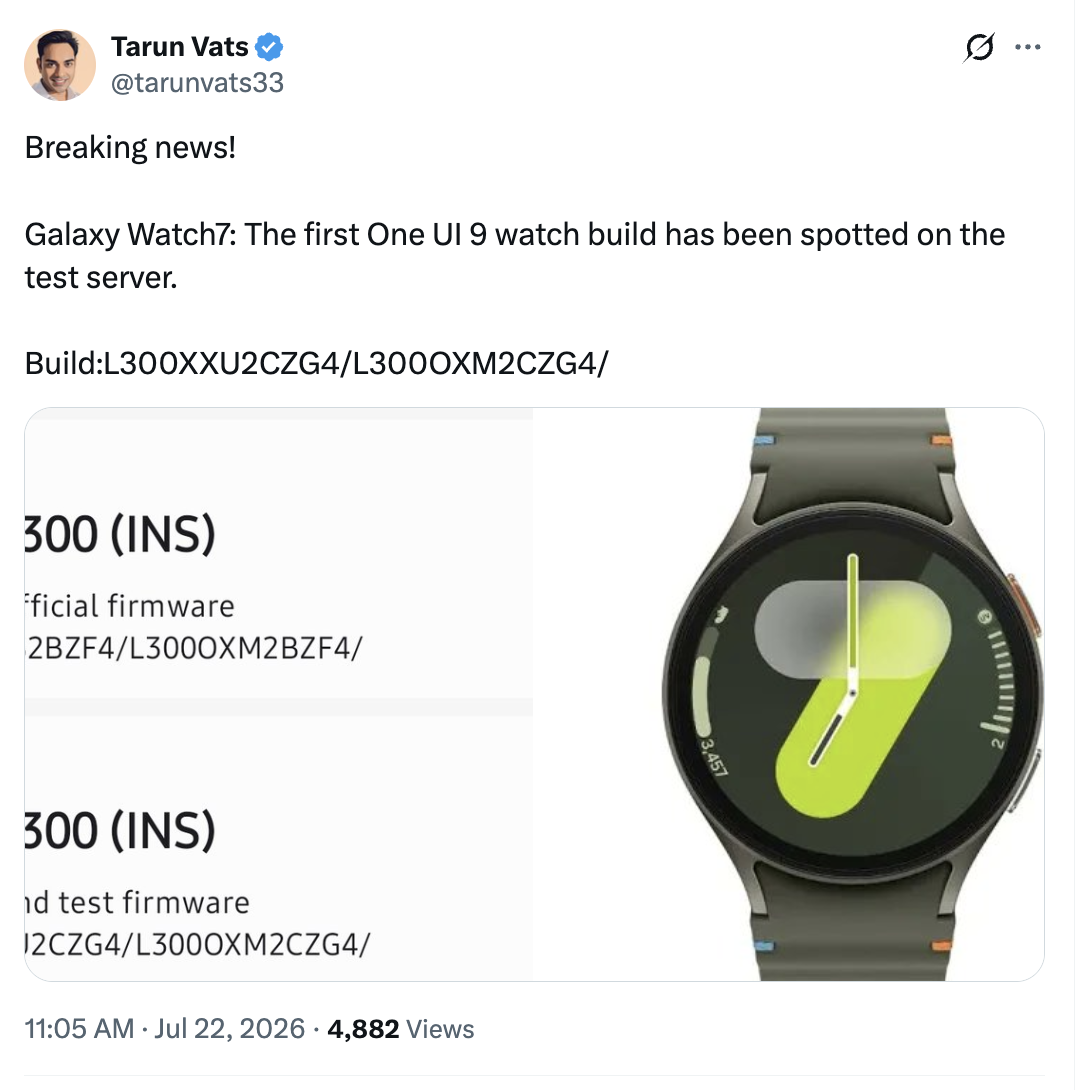 Screenshot 2026 07 22 at 1.17.56 PM Galaxy Watch 7 One UI 9 leak