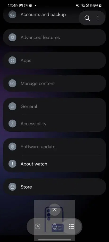 Galaxy wearable app settings