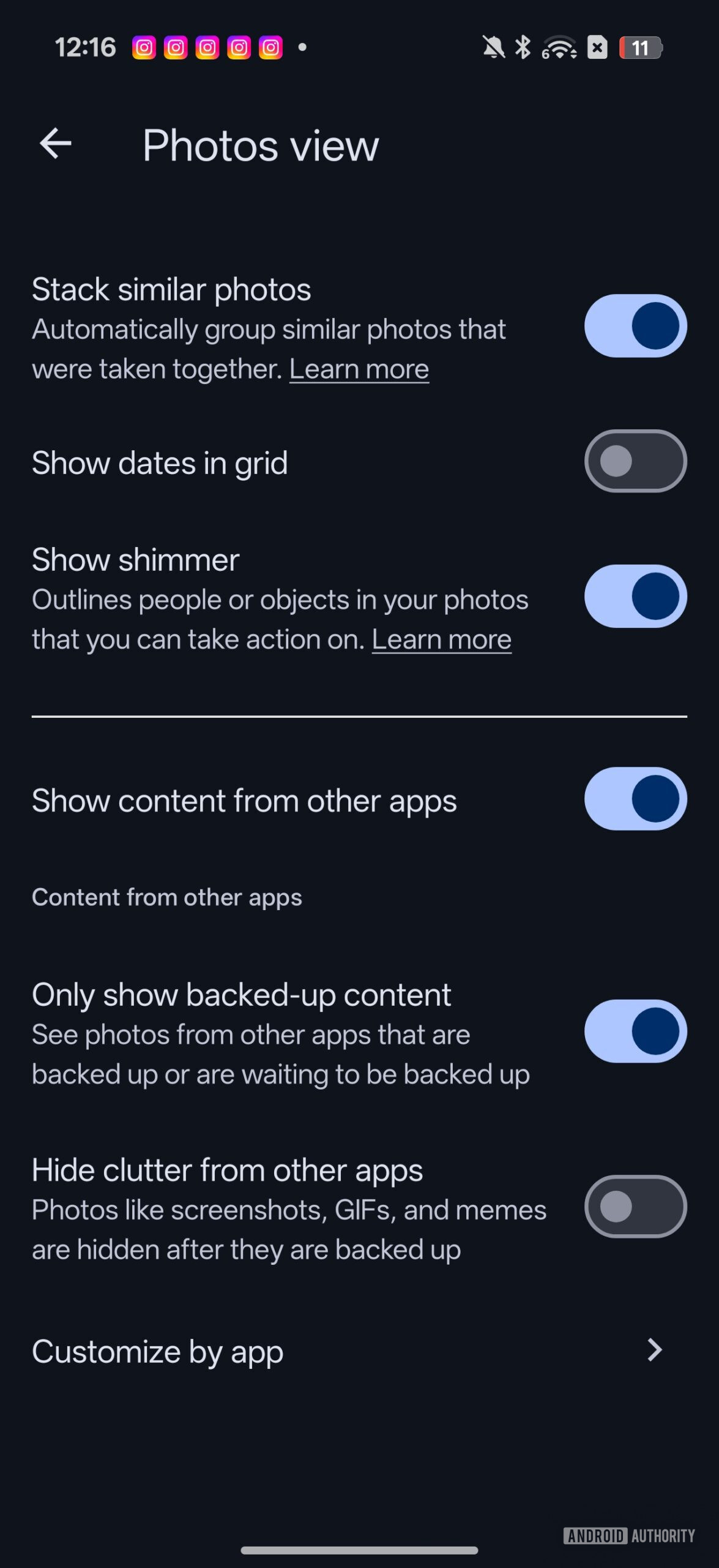 Show shimmer is enabled by default on Google Photos app