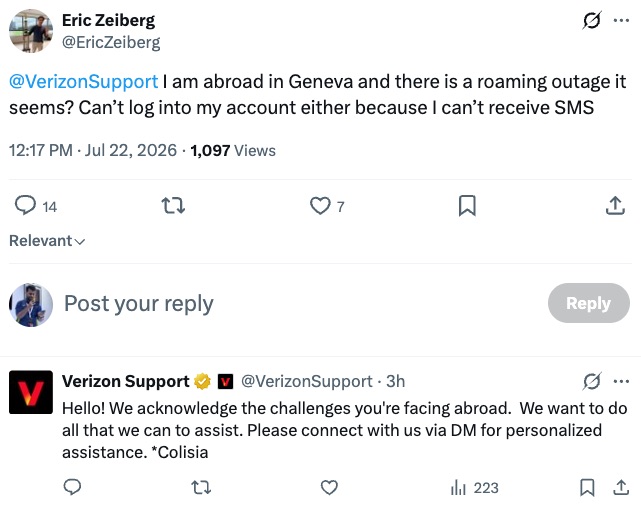 Verizon international roaming outage Verizon international roaming outage
