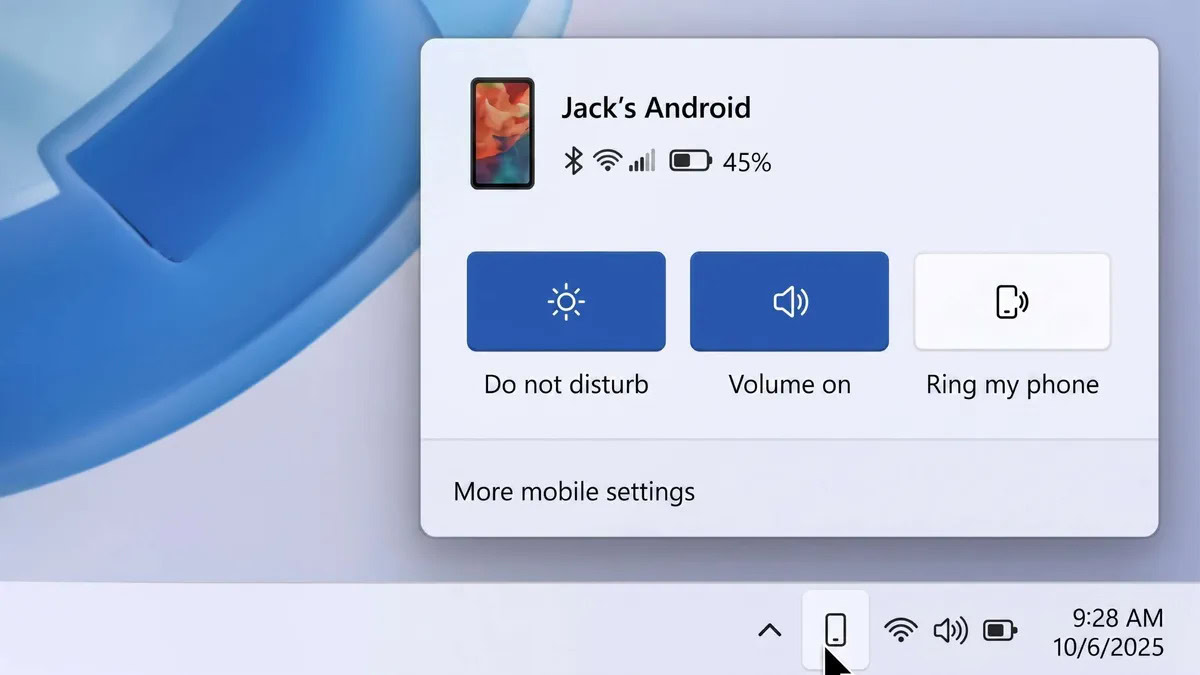 Windows 11 smartphone flyout mock up