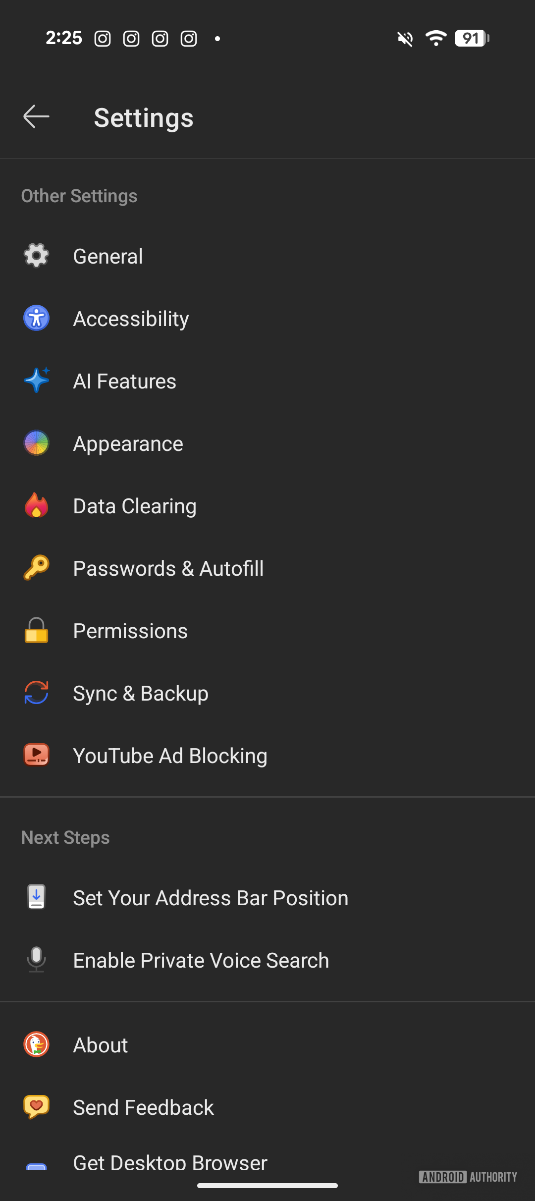YouTube ad blocking setting visible on DuckDuckGo browser