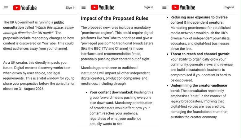 YouTube's email to creators YouTube's email to creators