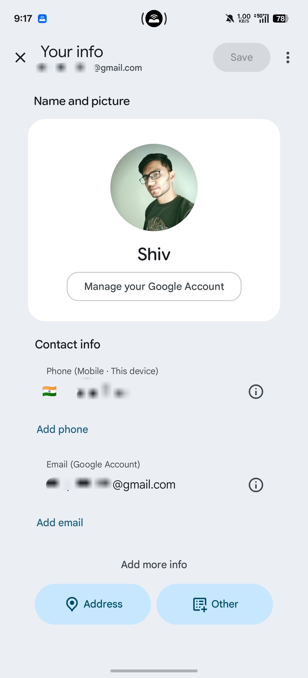 Google Contacts Your info