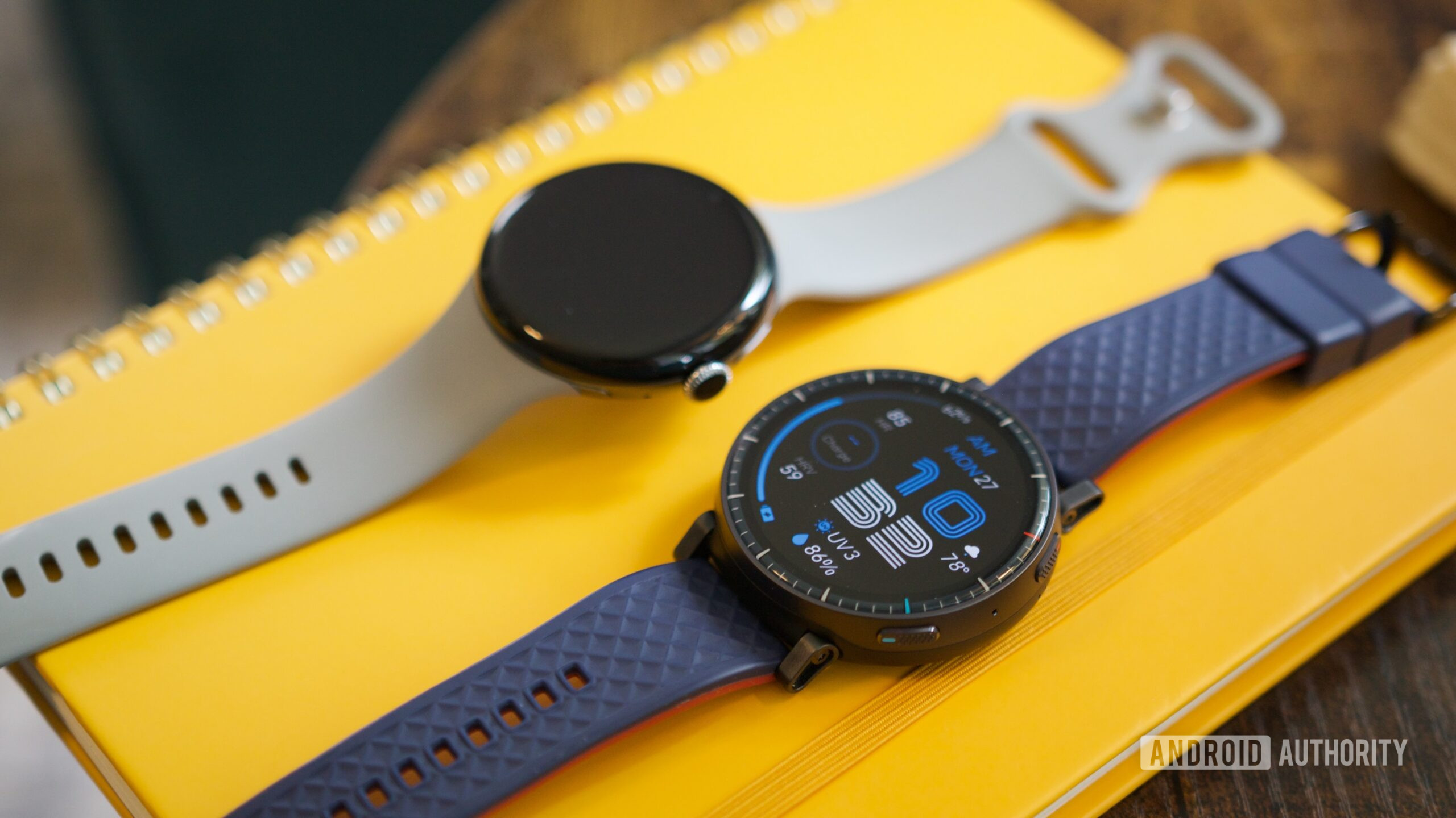 Google Pixel Watch next to the Amazfit Active Max.
