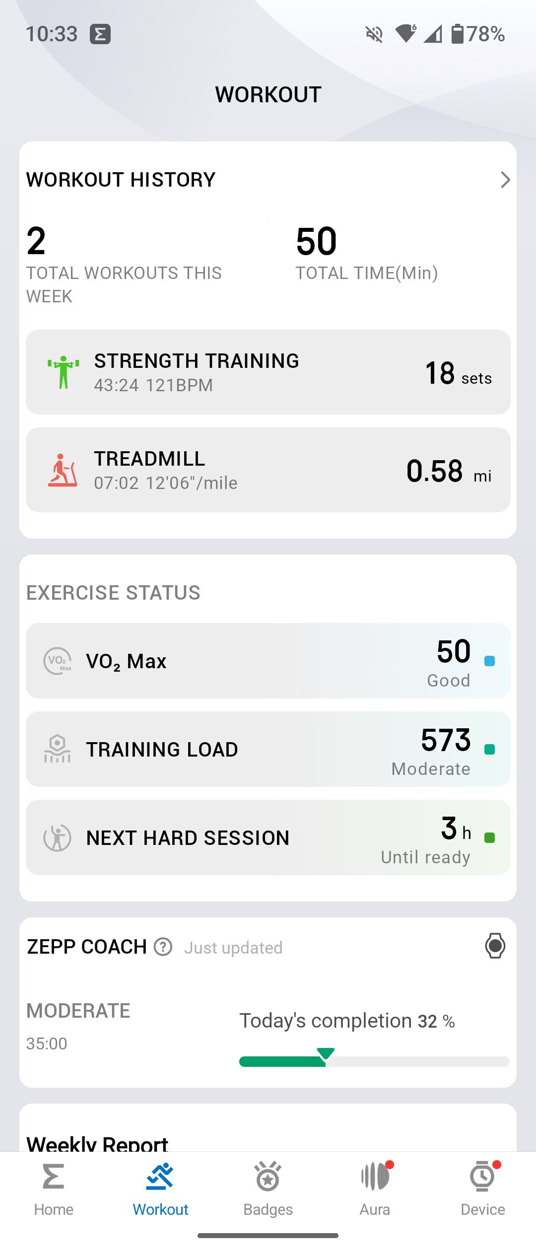 Screenshot of the Zepp app.