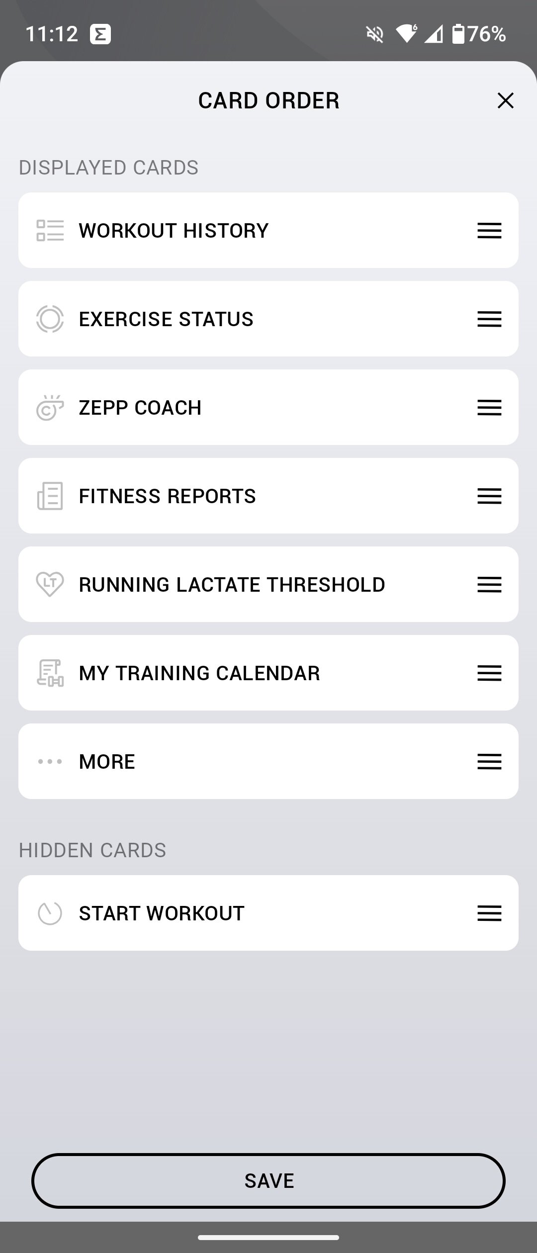 Screenshot of the Zepp app.