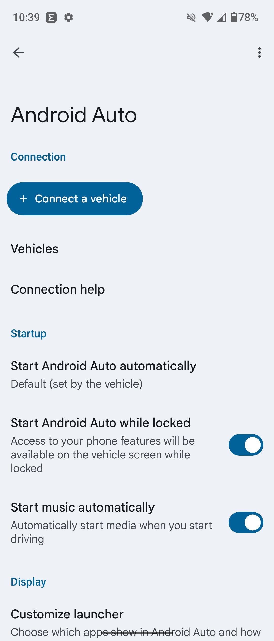 Screenshot of Android Auto settings on an Android phone.