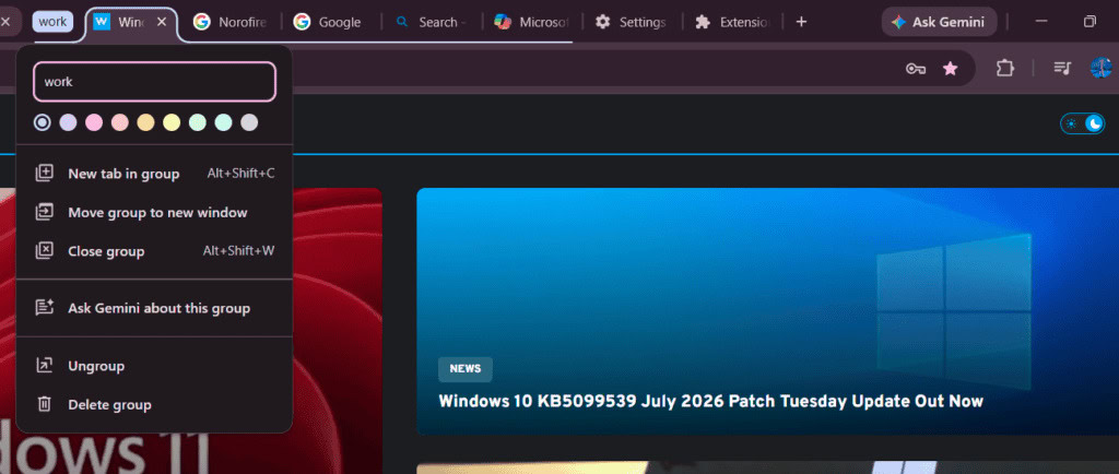 chrome ask gemini about tab group