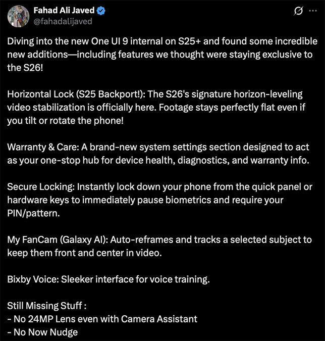 galaxy s25 one ui 9 internal build screenshots x post galaxy s25 one ui 9 internal build screenshots x post
