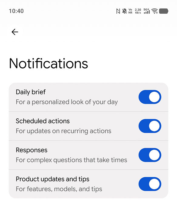 gemini app notification controls