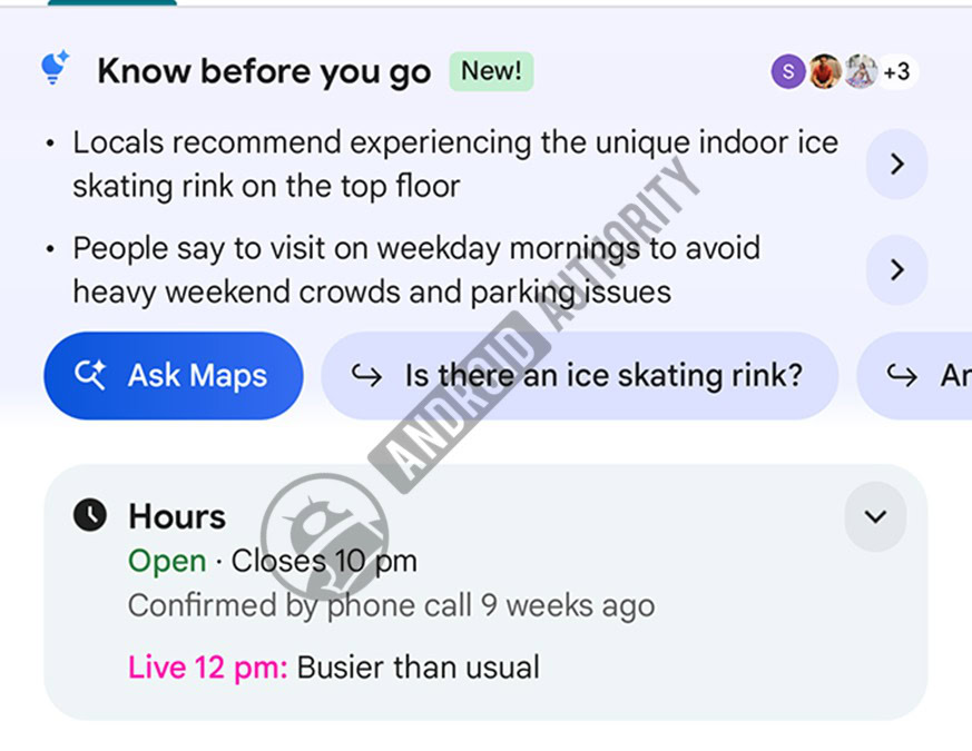 google maps ask maps button inside listing for places watermarked