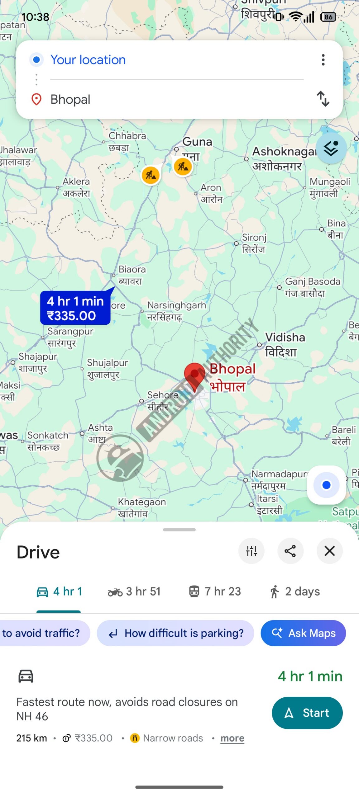 google maps ask maps button within driving directions screen image 1 watermarked