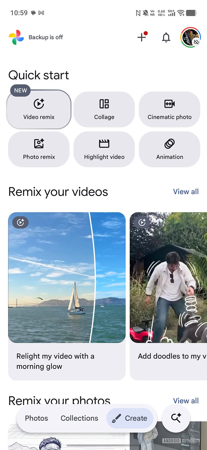google photos create tab ai tools image