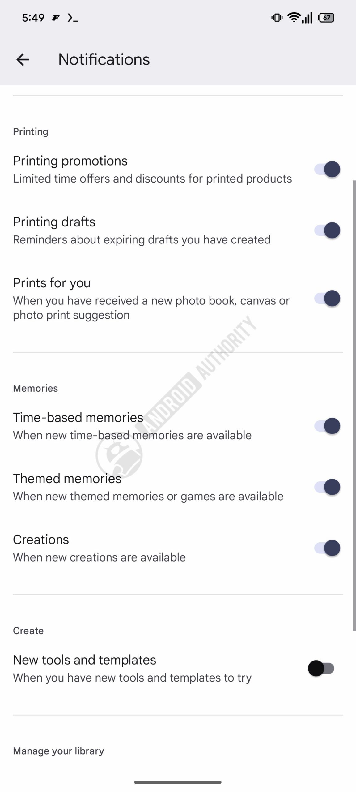 google photos themed memories upcoming notification settings image watermarked