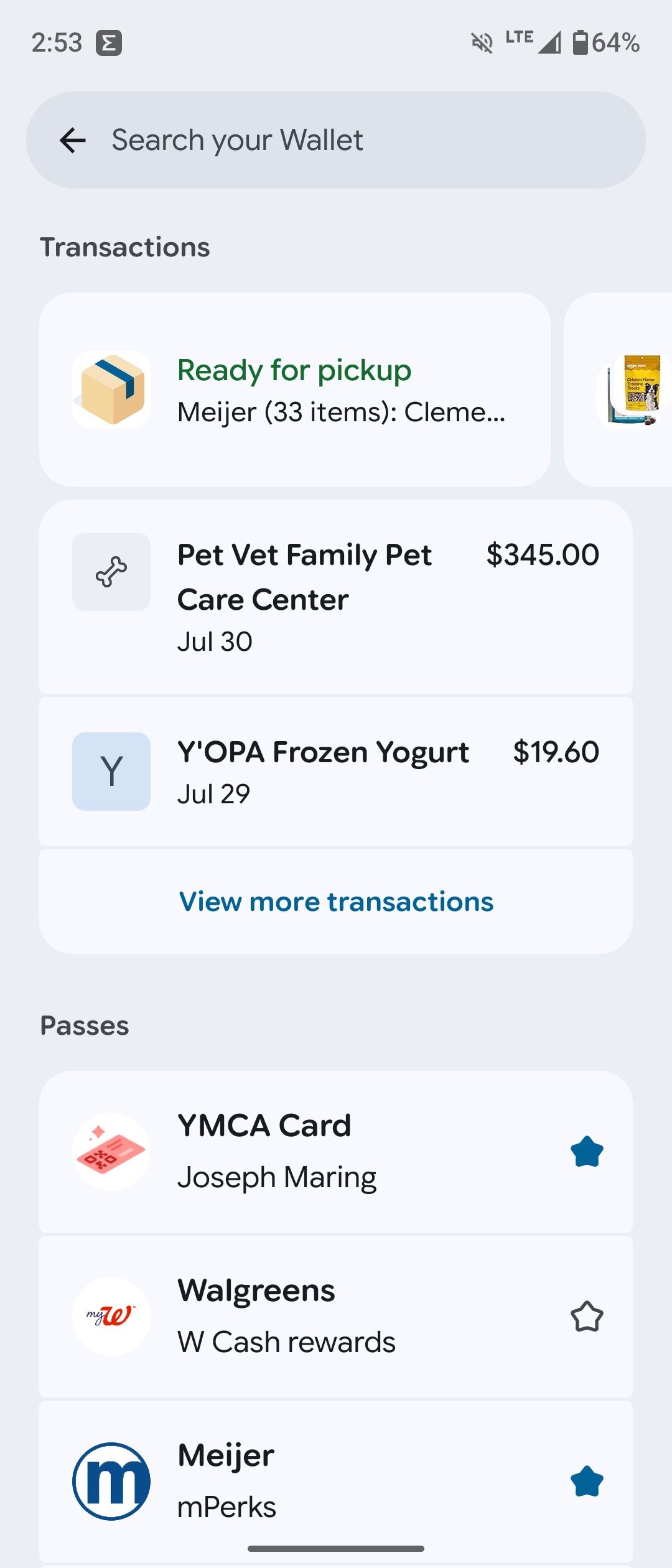 Screenshot of online order tracking in the Google Wallet app.