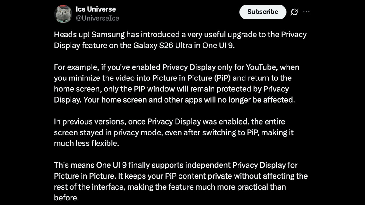 ice universe x post privacy display pip mode ice universe x post privacy display pip mode