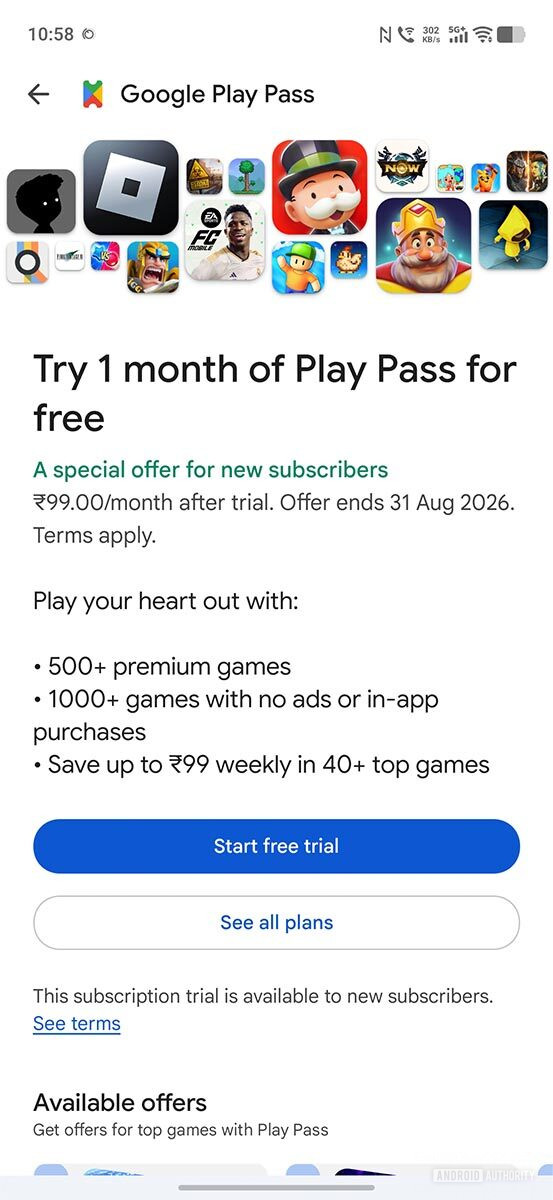 one month free play pass offer image