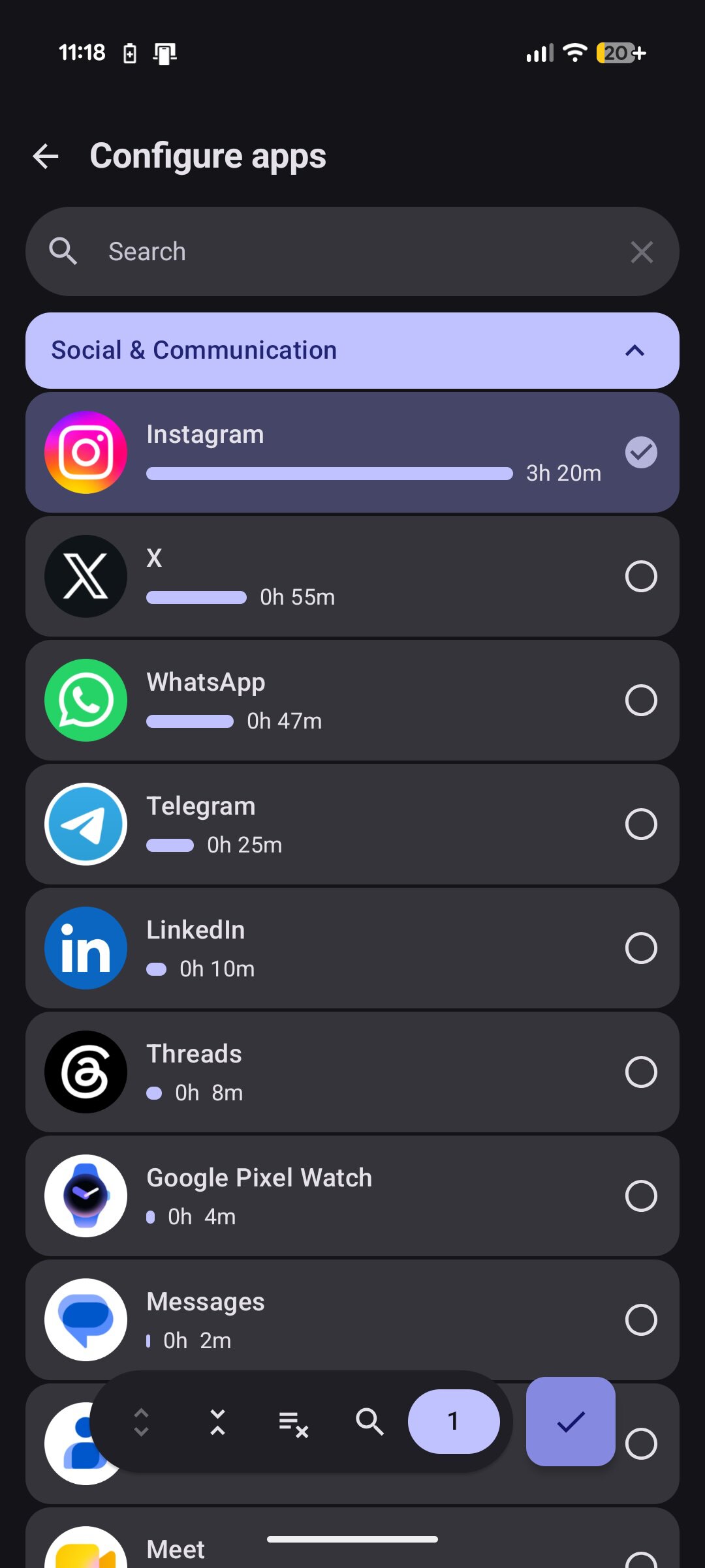 Screenshot of the app One sec.